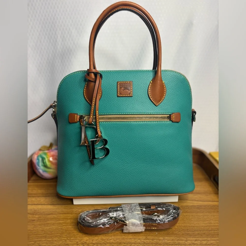 Dooney & Bourke Spearmint Pebbled Leather Large Dome Satchel with Tan Trim NWT - Picture 3 of 14